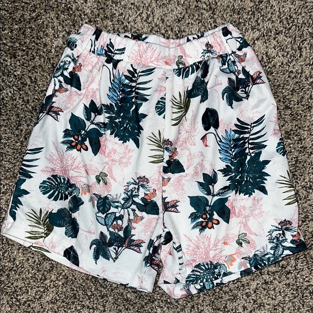 Pink and White Floral Print Summer Shorts